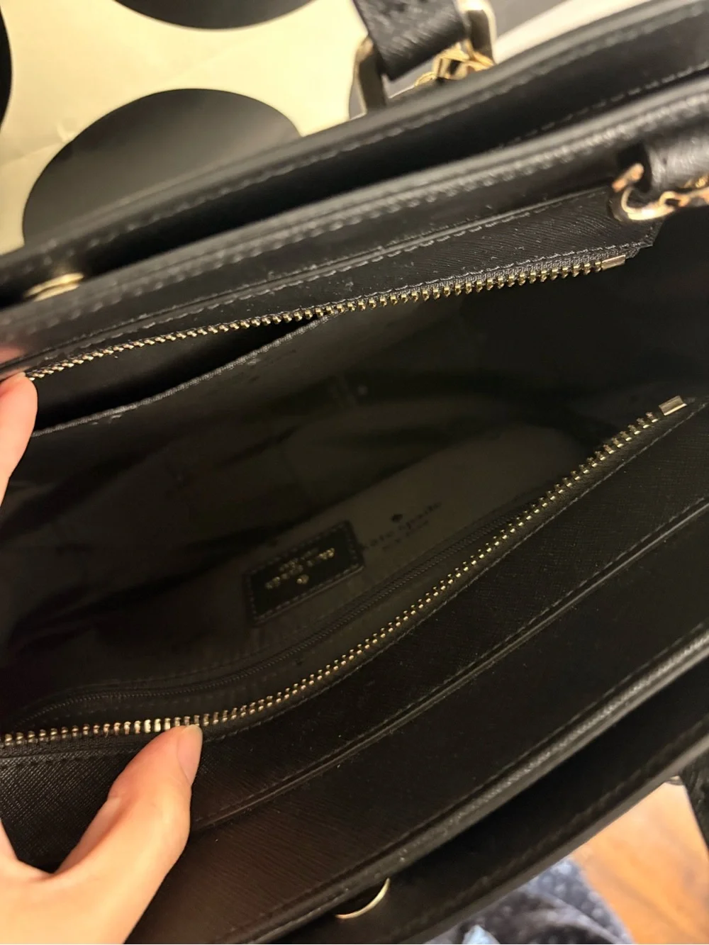 Kate Spade Black Leather Satchel with Chain Accent